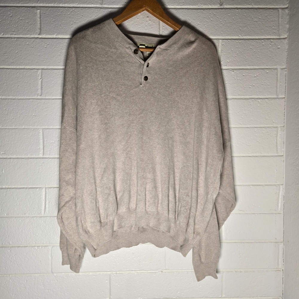 Eddie Bauer Henley Sweater Mens XXL Beige 100% Cotton Granola Pullover Knit Gorp